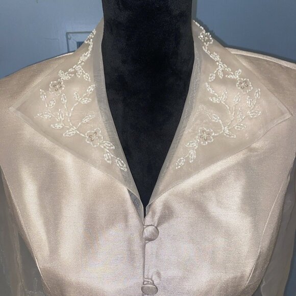 JESSICA HOWARD Women's Champagne Color Sheer Sleeve Blouse 2pc Suit Long Skirt 6 - Picture 10 of 16